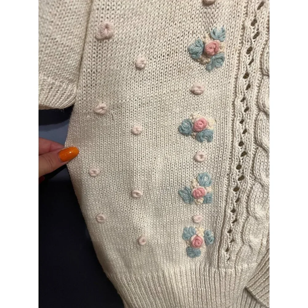 VTG‎ Margules Short Sleeve Embroidered  Cardigan SZ Med Cottage Grannt Core NOS